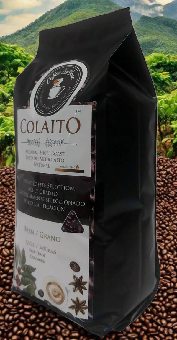 Bolsa de Café Colaito 340g, café arábica colombiano de tostión media alta y 84 puntos SCA foto de lado